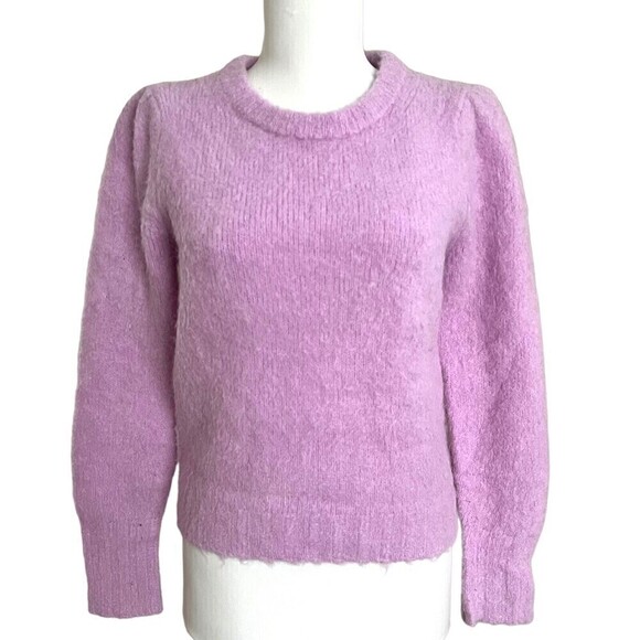 J Crew Sweater Puff Sleeve Fuzzy Alpaca Wool Smoky Wisteria barbie Pullover - Picture 1 of 10